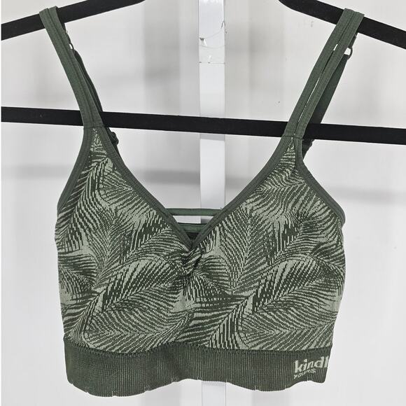 Kindly Yours Womens Sz M Seamless Lightly Padded rBa Green Palm Leaf Print - Picture 1 of 4